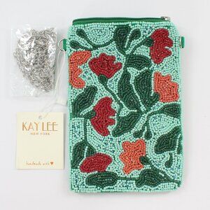 Kay Lee New York Green/Blue Floral Beaded Cell Phone/Crossbody NWT Made ❤️ India